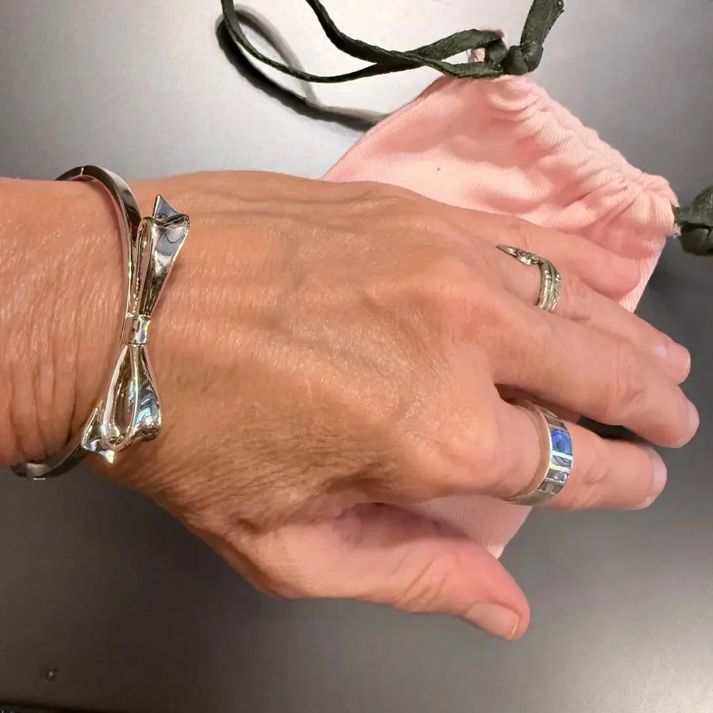 Kate Spade Love Notes Silver Tone Large Bow Hinge Bracelet
